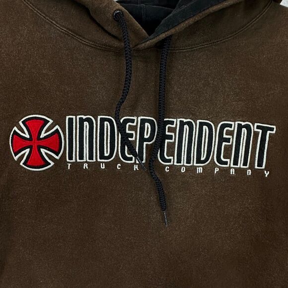 Y2K Independent Truck Co Brown Embroidered Hoodie M/L Skater Grunge - Picture 11 of 12